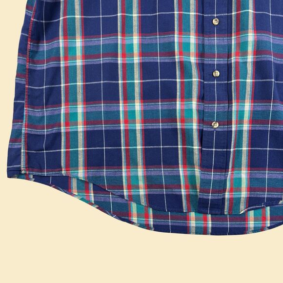 90s XL Gant shirt, vintage blue & teal short sleeve plaid mens button down top - Picture 3 of 10